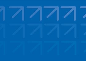 A repeated image of an upwards right arrow with gradient shading on a blue background